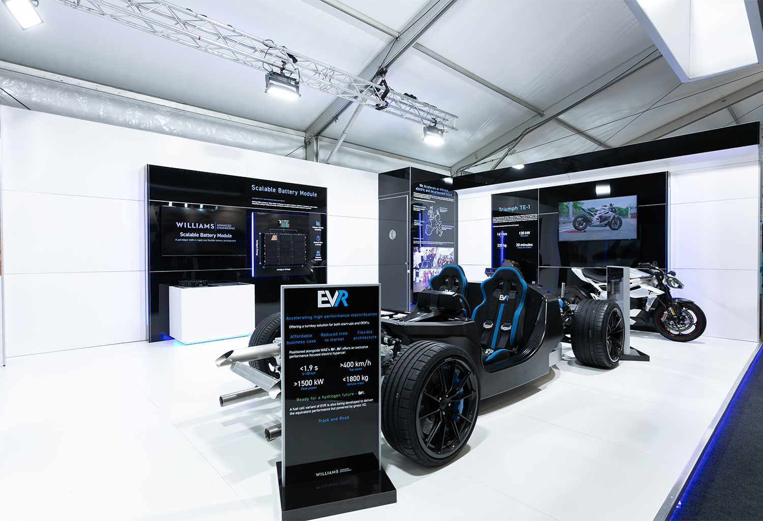 Product view of the EVR Chassis, and product display points in the background